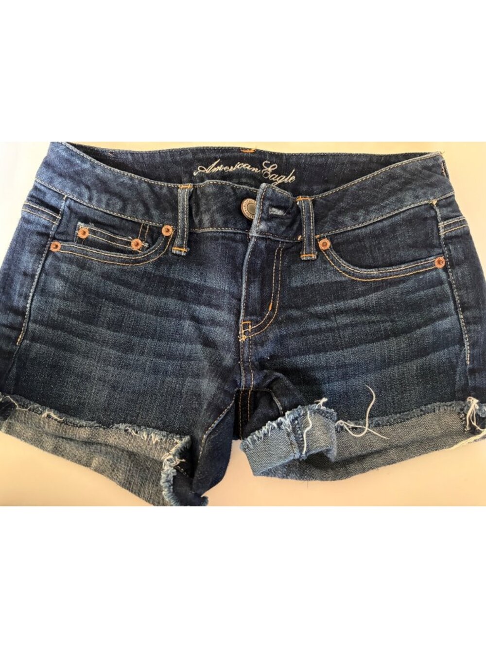 American Eagle Outfitters Womens Dark Wash Distressed Cuffed Jean Shorts Size 2